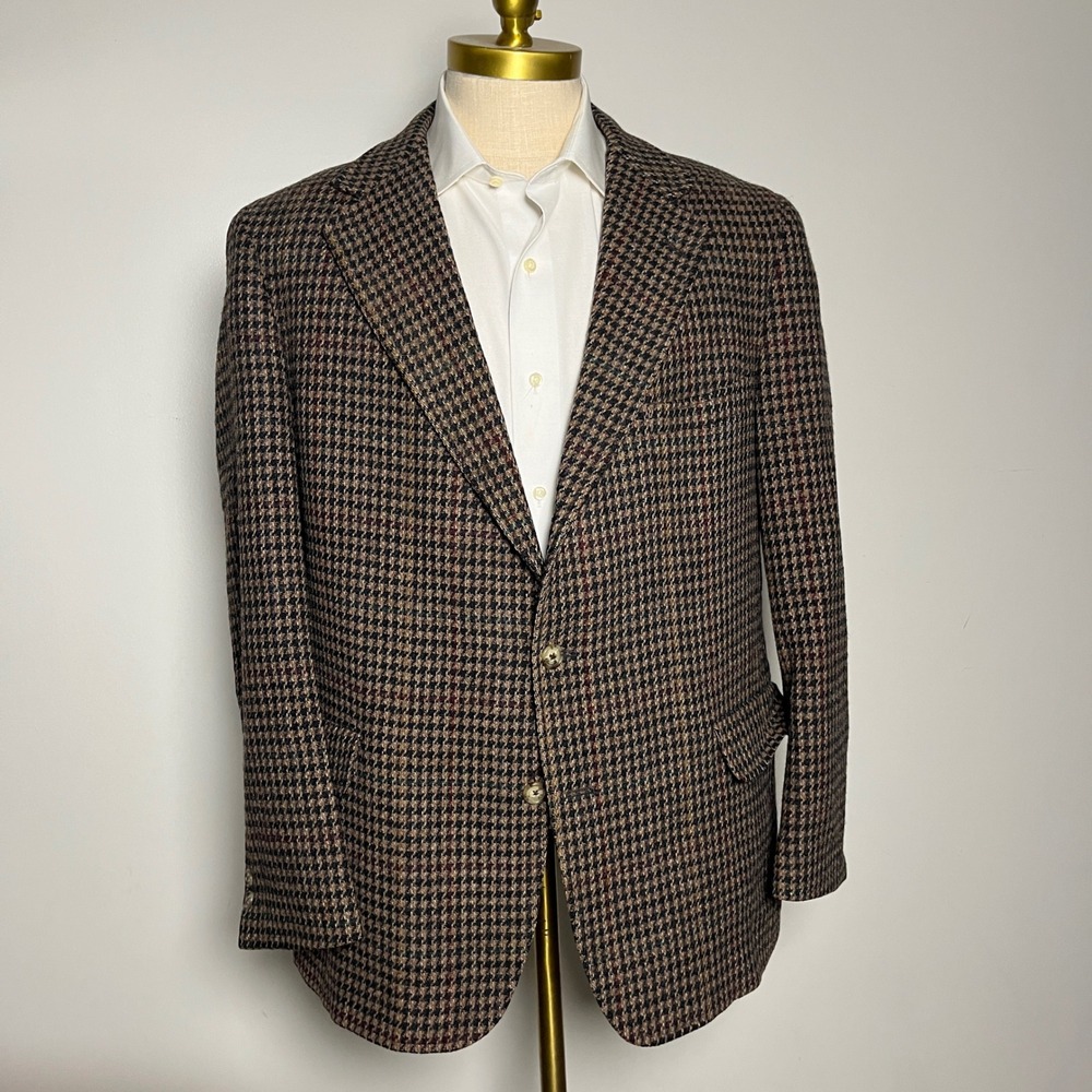 Huntington Sport Coat Mens 43R Brown Houndstooth Wool Two‎ Button Blazer 16B